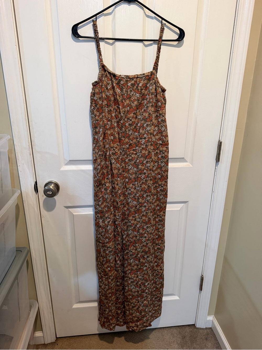 Sleeveless Floral Rust Brown Wide-Leg Jumpsuit